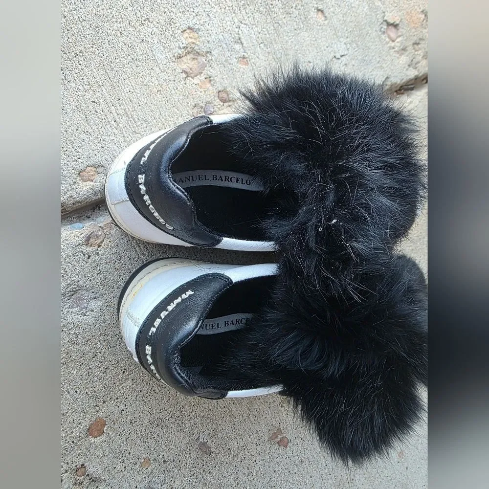 Manuel Barcelo Rabbit Hair Sneakers Black White Leather Sz 38